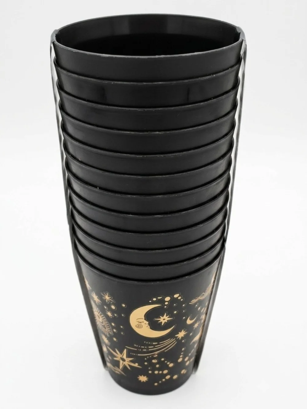 Cynthia Rowley Black Tumbler Set Of 12 with Gold Celestial Accents